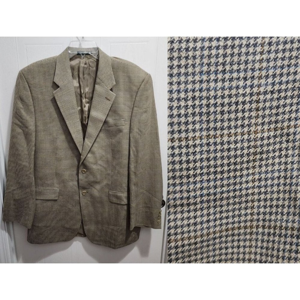 Lauren Ralph Lauren Men's Tan Houndstooth Wool Silk Blend Blazer Jacket 42L